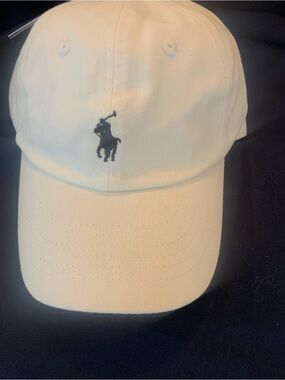 Ralph Lauren White Baseball Cap with Navy Pony Embroidery